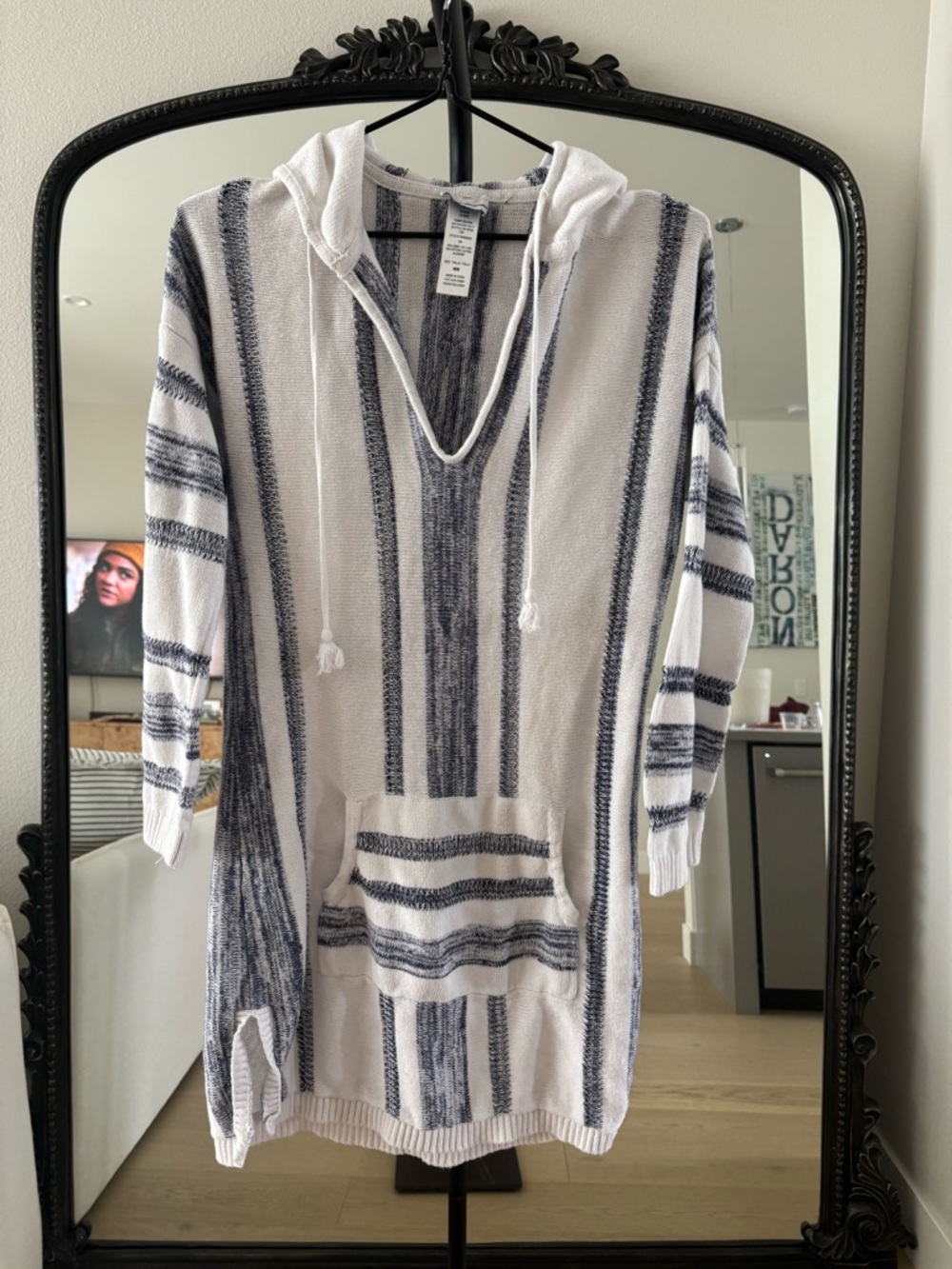 Tommy Bahama White and Navy Striped Hooded coverup